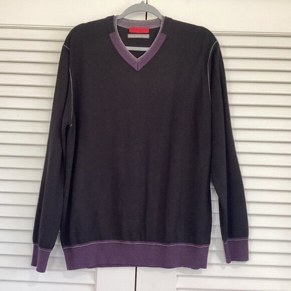 Luchiano Visconti gray purple sweater mens Large Italian merino Wool - Picture 3 of 9